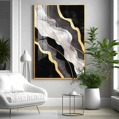 Golden Veins on Black Premium Acrylic Vertical Wall Art