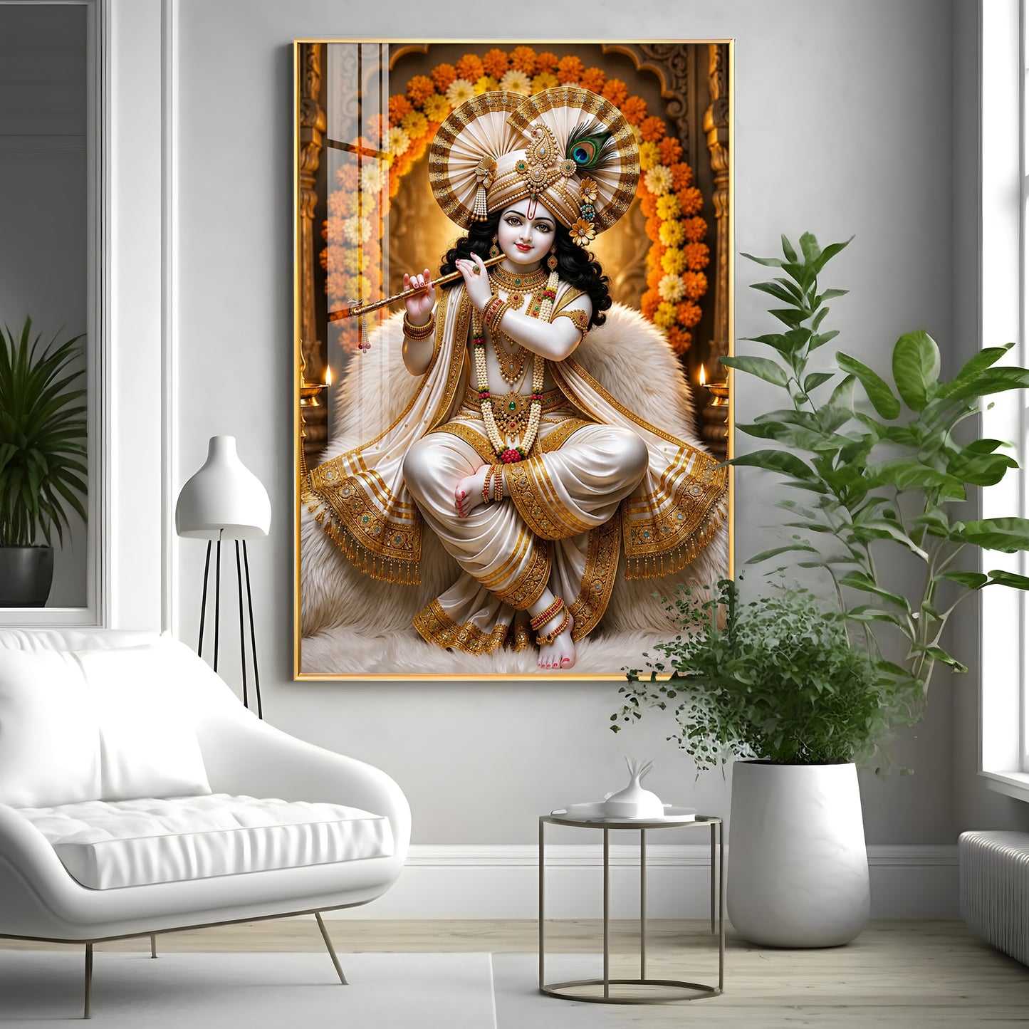 Beautiful Lord Krishna Playing The Flute Premium Acrylic Vertical Wall Art