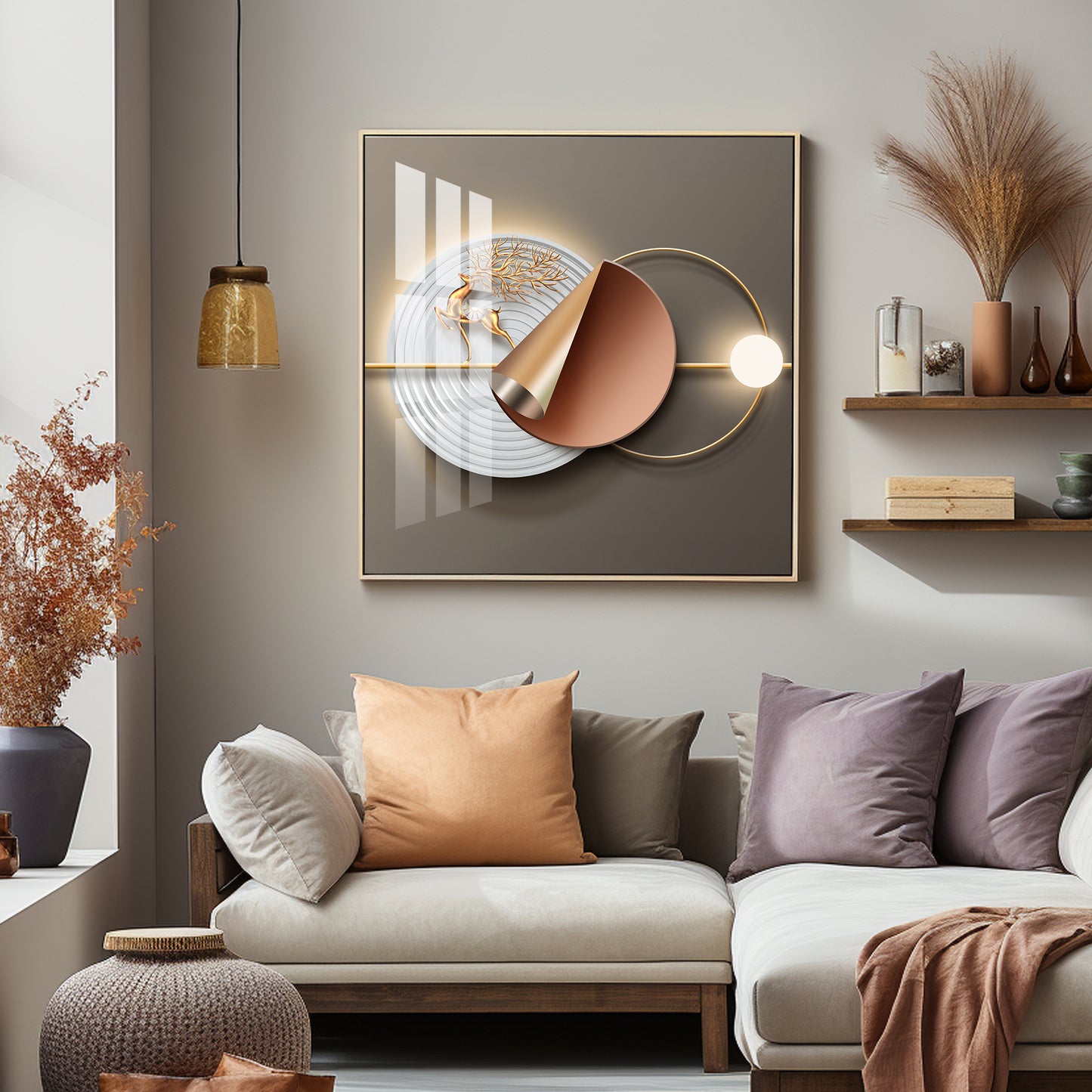 Gold Deer Modern Premium Acrylic Square Wall Art