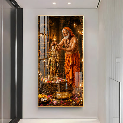 Shri Raghavendra Swamy Ritual Abhishek On Lord Ram Premium Acrylic Vertical Wall Art