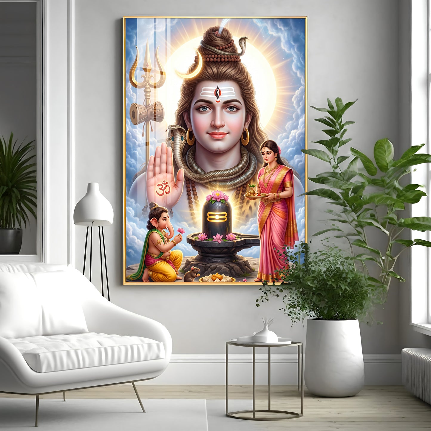 Lord Shiv Parvati ,Ganesha With Shivling Premium Acrylic Vertical Wall Art