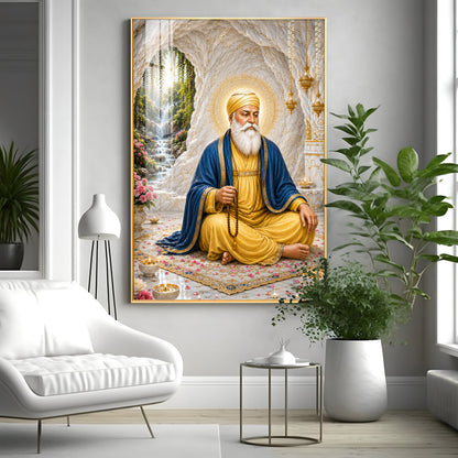 Peaceful Guru Nanak Dev Ji Premium Acrylic Vertical Wall Art