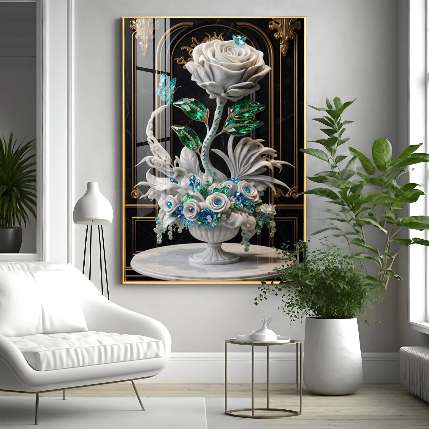White Rose Premium Acrylic Vertical Wall Art