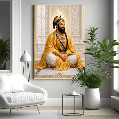 Guru Gobind Singh Ji In Yellow Attire Premium Acrylic Vertical Wall Art