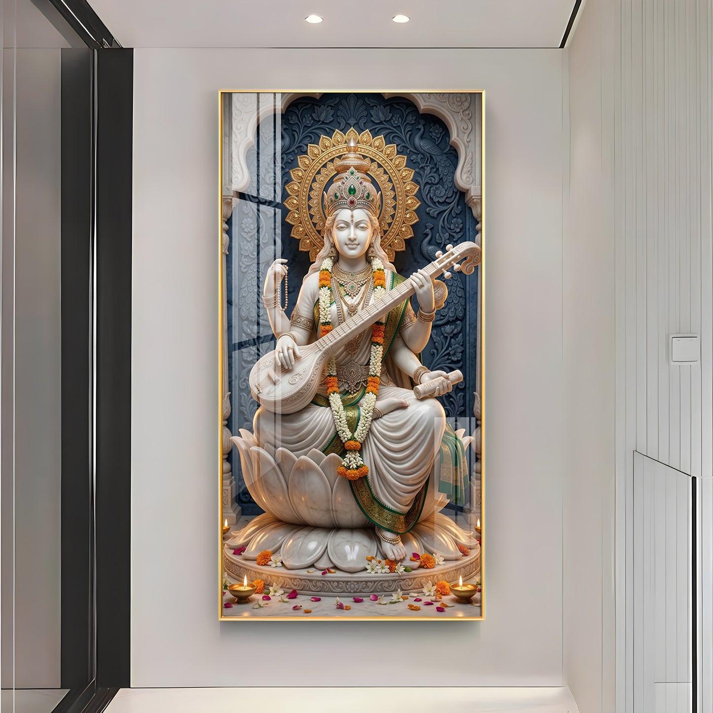 Divine Goddess Maa Saraswati Premium Acrylic Vertical Wall Art