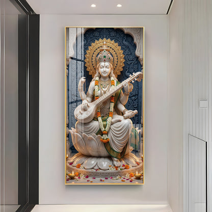 Divine Goddess Maa Saraswati Premium Acrylic Vertical Wall Art
