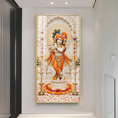 Shri Krishna In Orange Poshak Premium Acrylic Vertical Wall Art