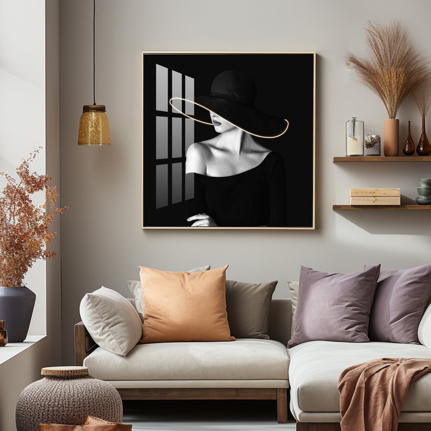 Glamorous Girl In Black Dress Premium Acrylic Square Wall Art