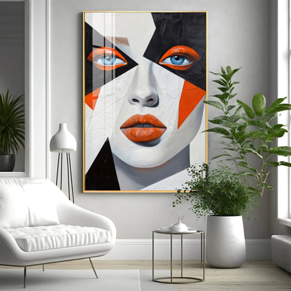 Woman With Orange Lips Premium Acrylic Vertical Wall Art