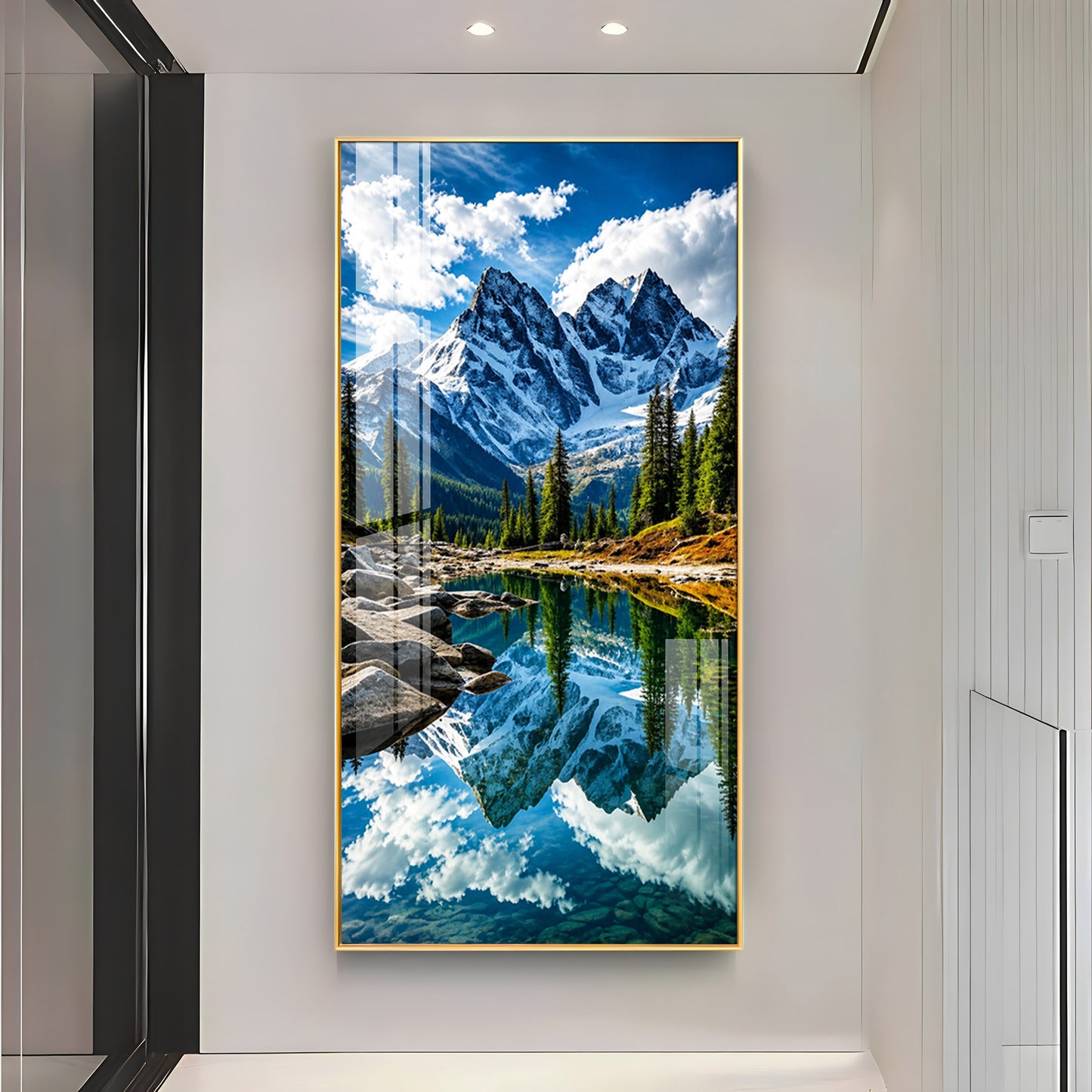 Serene Mountain Lake Premium Acrylic Vertical Wall Art