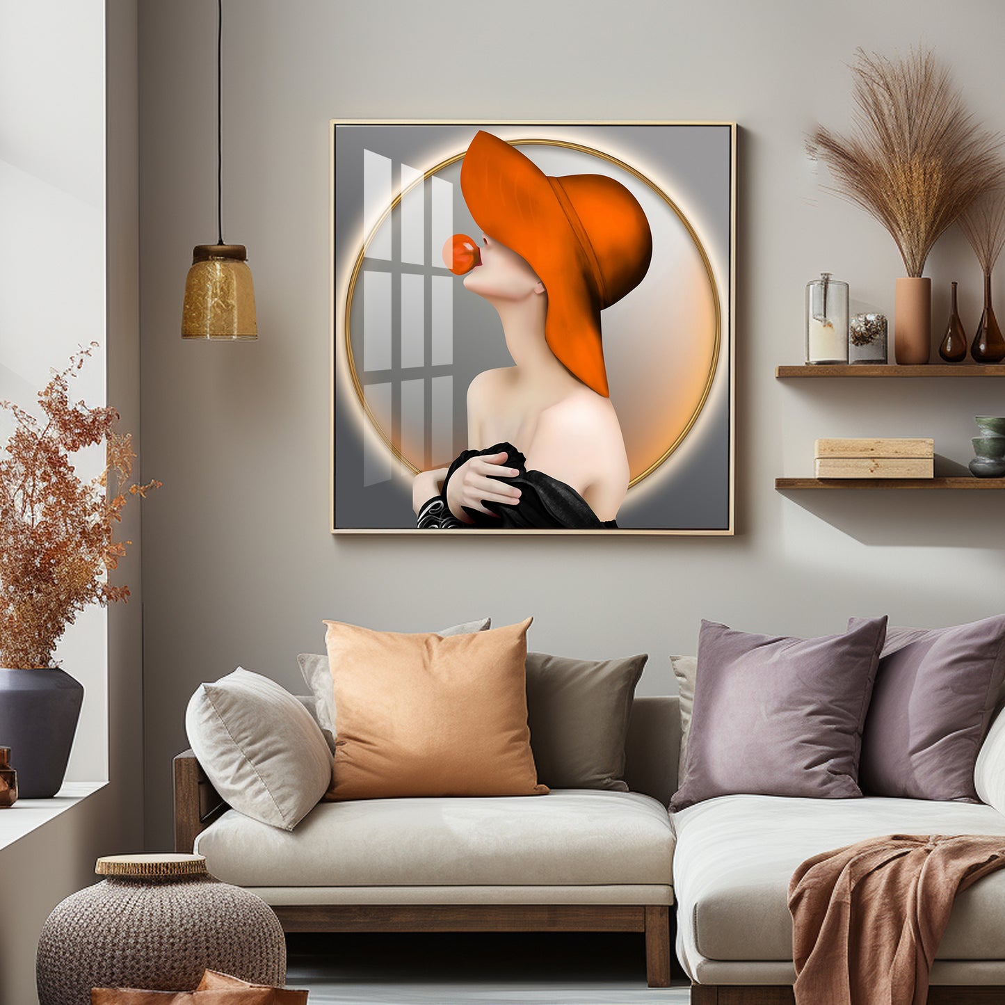 Modern Girl With Hat Premium Acrylic Square Wall Art