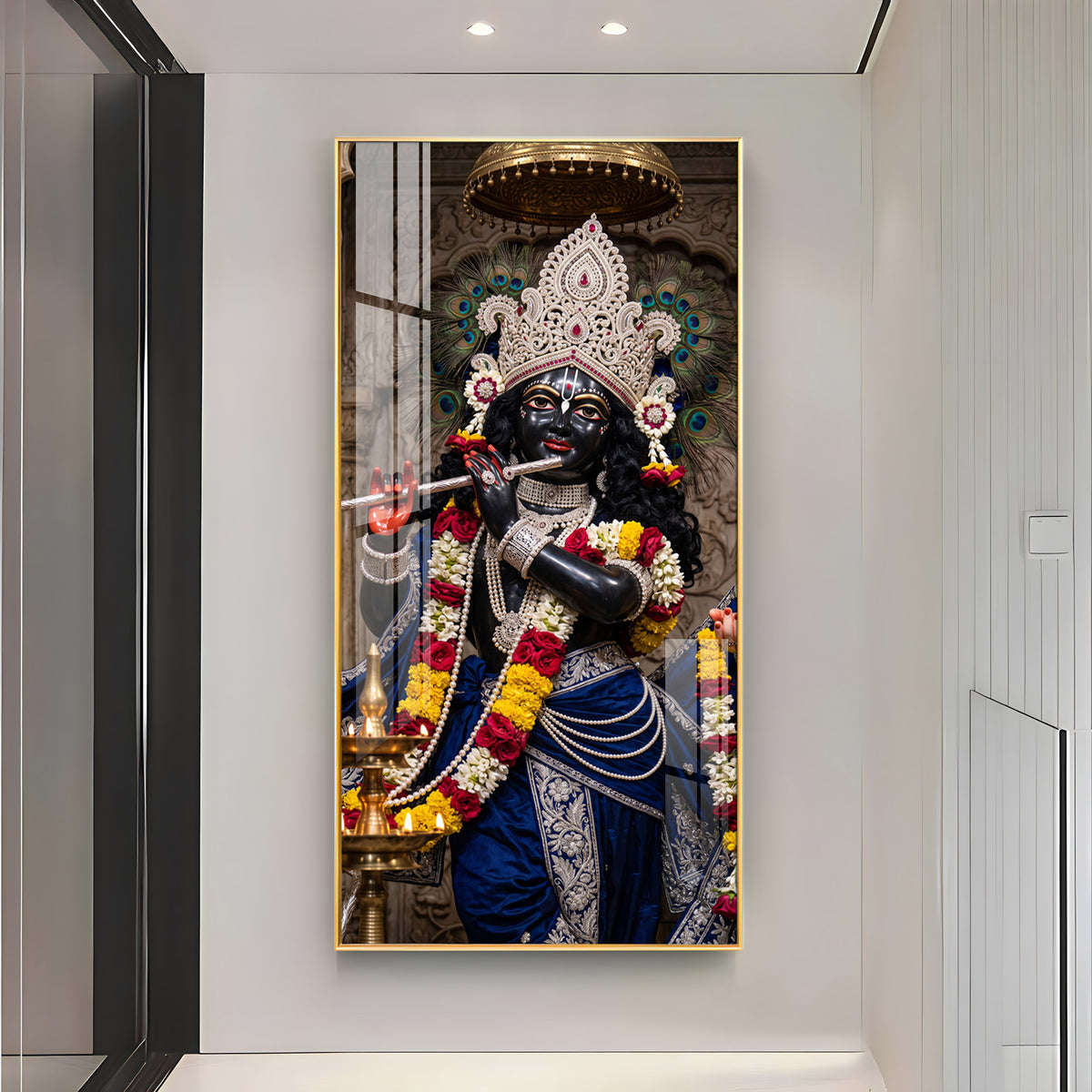 Divine Krishna in Blue Attire Premium Acrylic Vertical Wall Art