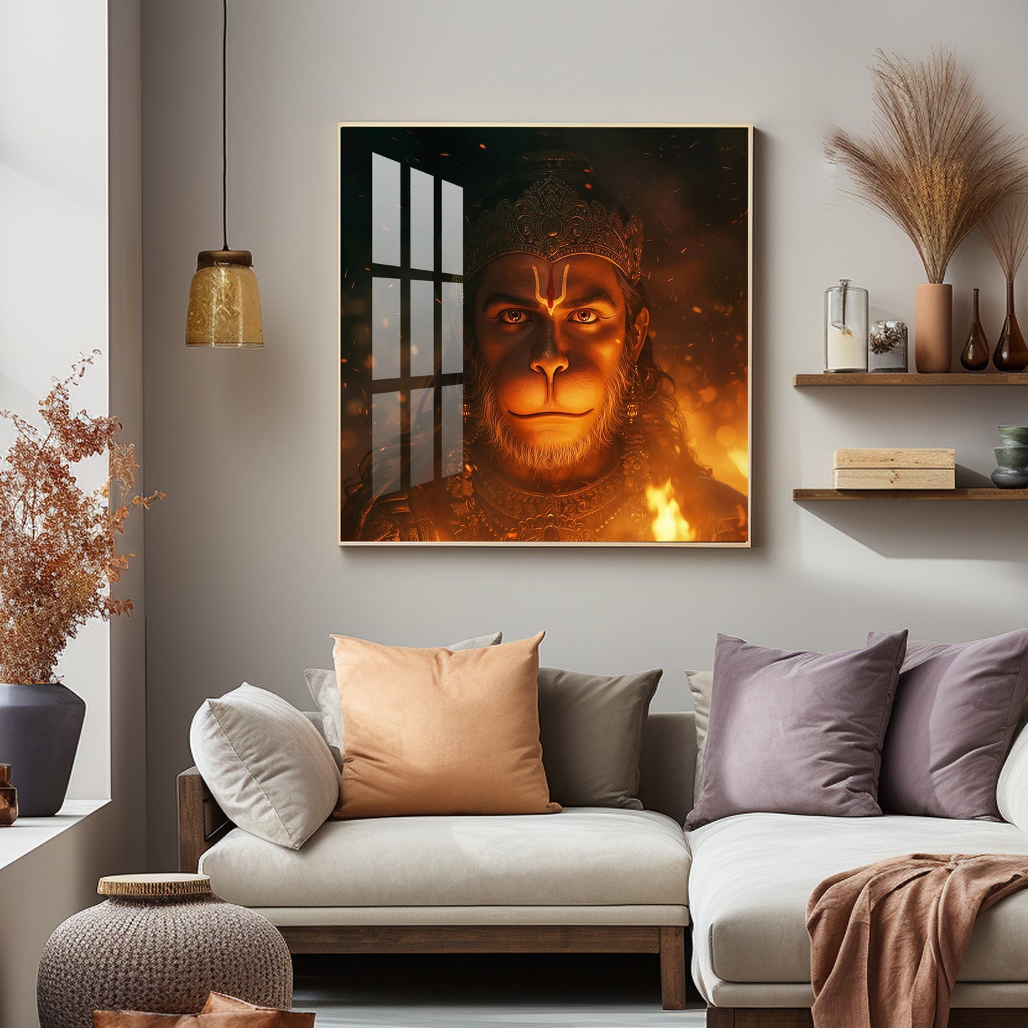 Lord Hanuman Face Premium Acrylic Square Wall Art
