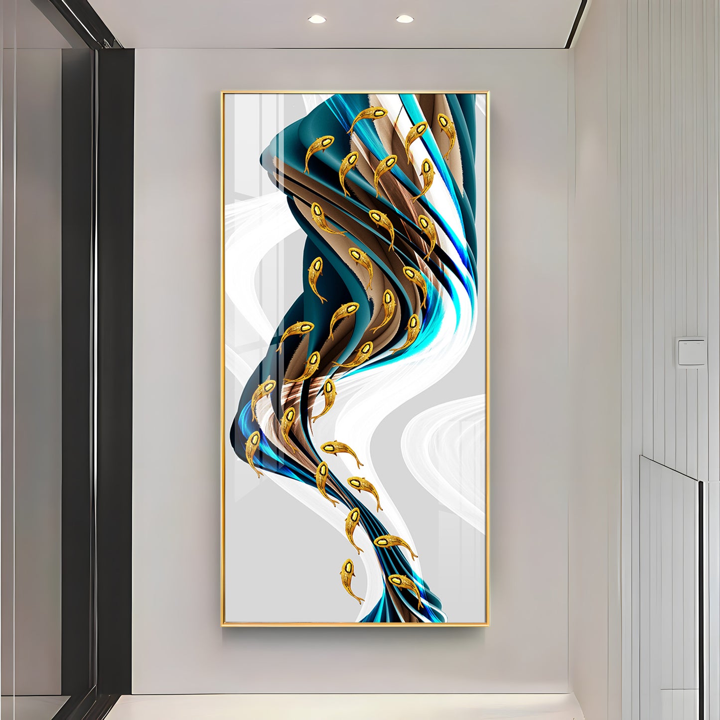 Rich Golden Carp School of Fish Premium Acrylic Vertical Wall Art