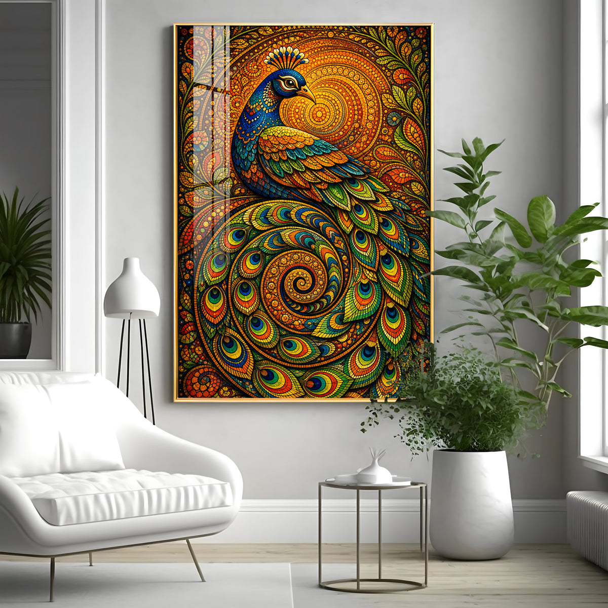 Vibrant Mandala Peacock Premium Acrylic Vertical Wall Art