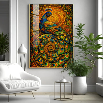 Vibrant Mandala Peacock Premium Acrylic Vertical Wall Art