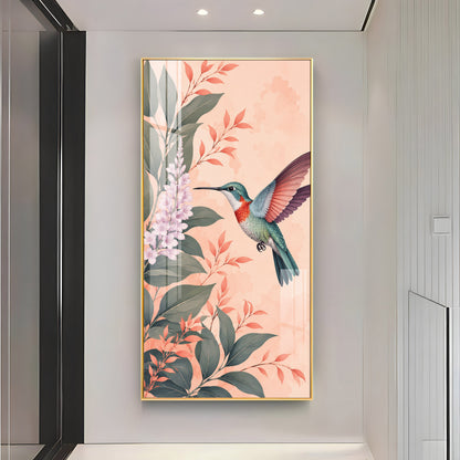 Hummingbird & Botanical Flowers Premium Acrylic Vertical Wall Art