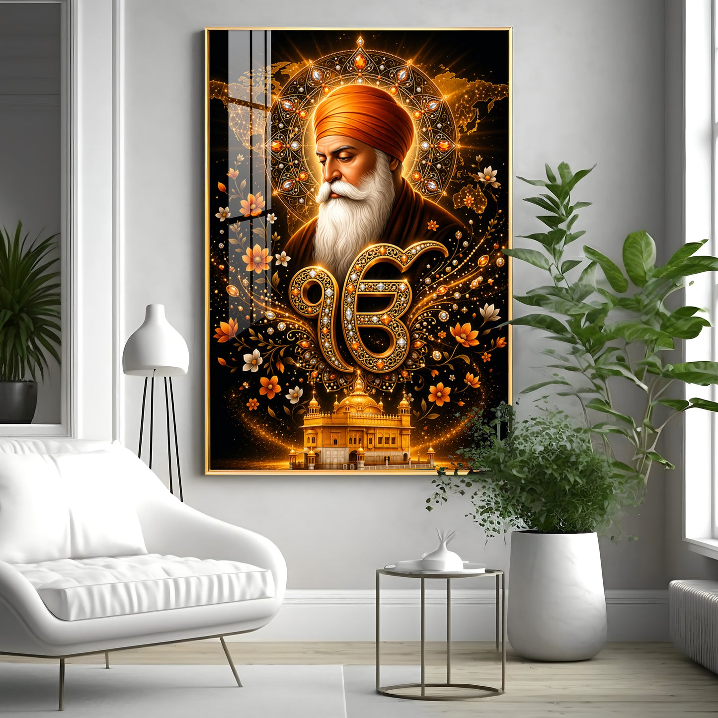 Guru Nanak Dev With Ik Onkar Symbol Premium Acrylic Vertical Wall Art