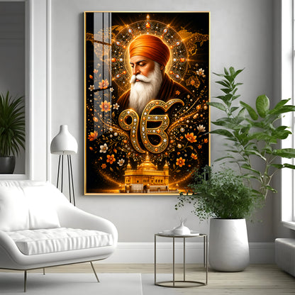 Guru Nanak Dev With Ik Onkar Symbol Premium Acrylic Vertical Wall Art