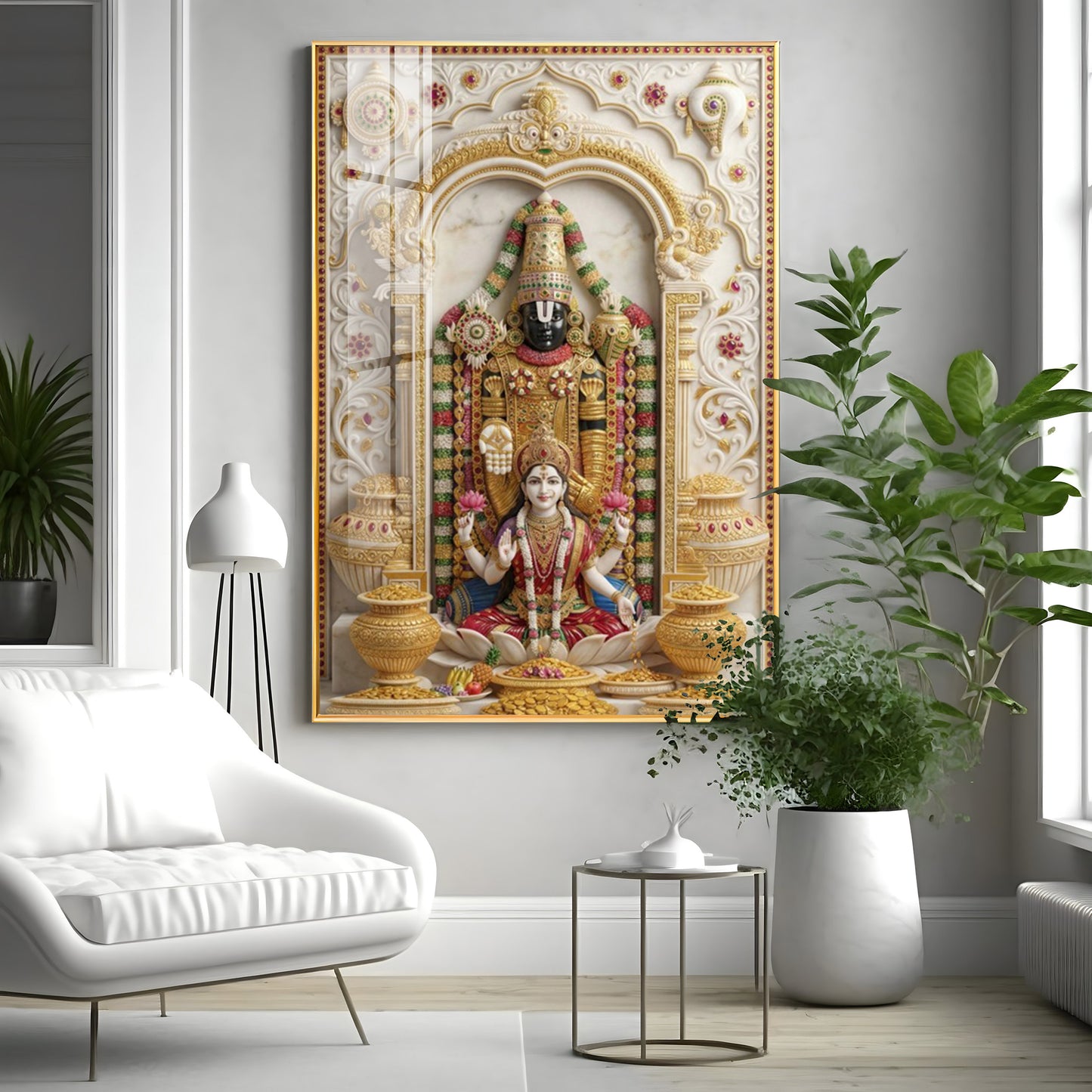 Lord Venkateswara With Maa Laxmi Premium Acrylic Vertical Wall Art