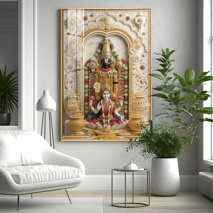 Lord Venkateswara With Maa Laxmi Premium Acrylic Vertical Wall Art