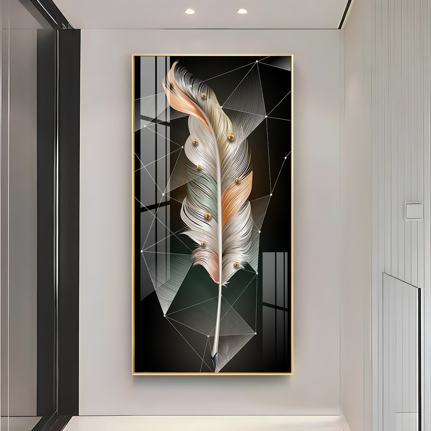 White Feather With Colors Effects Premium Acrylic Vertical Wall Art