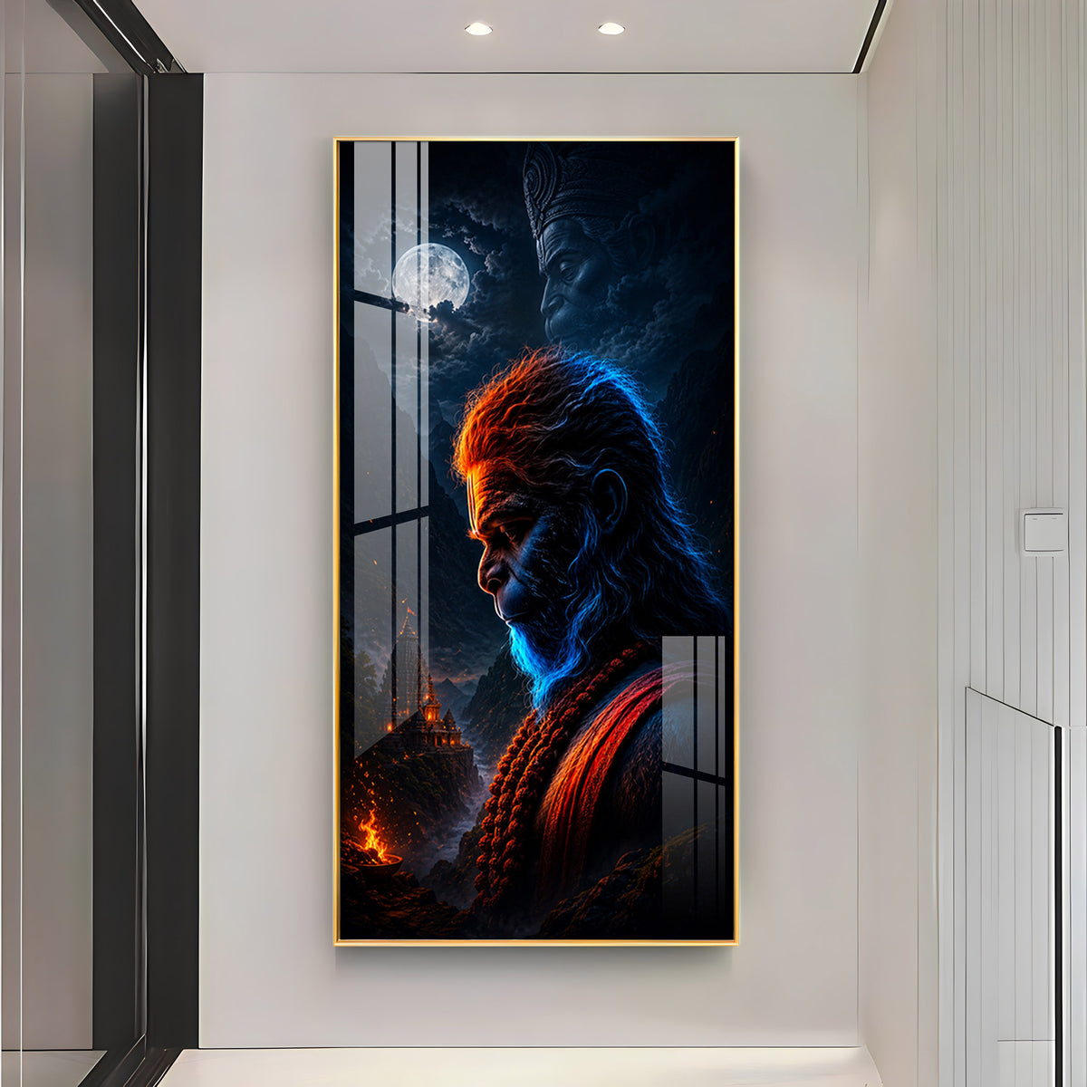 Sacred Rudra Hanuman Moonlit Premium Acrylic Vertical Wall Art