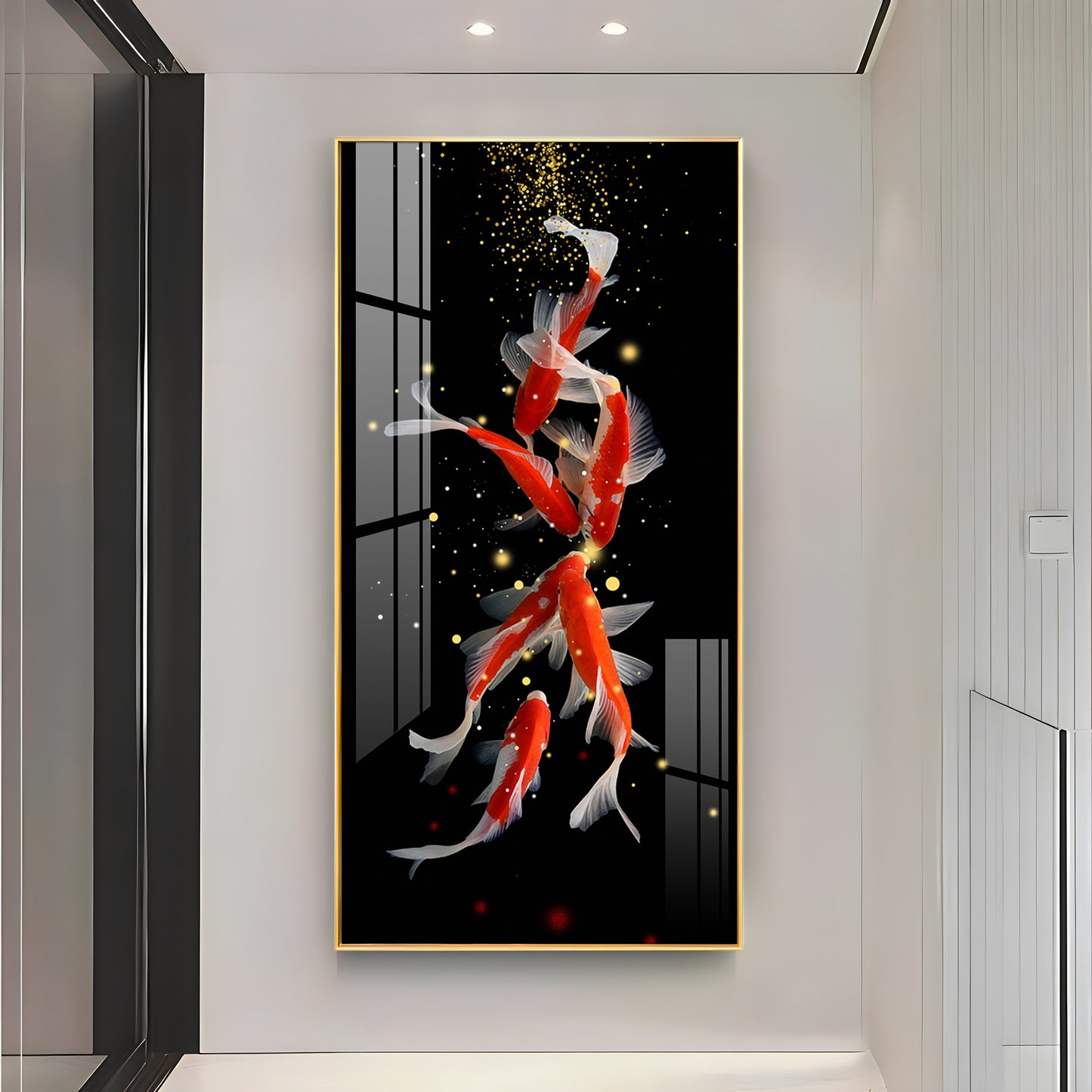 Red & White Koi Fish Premium Acrylic Vertical Wall Art