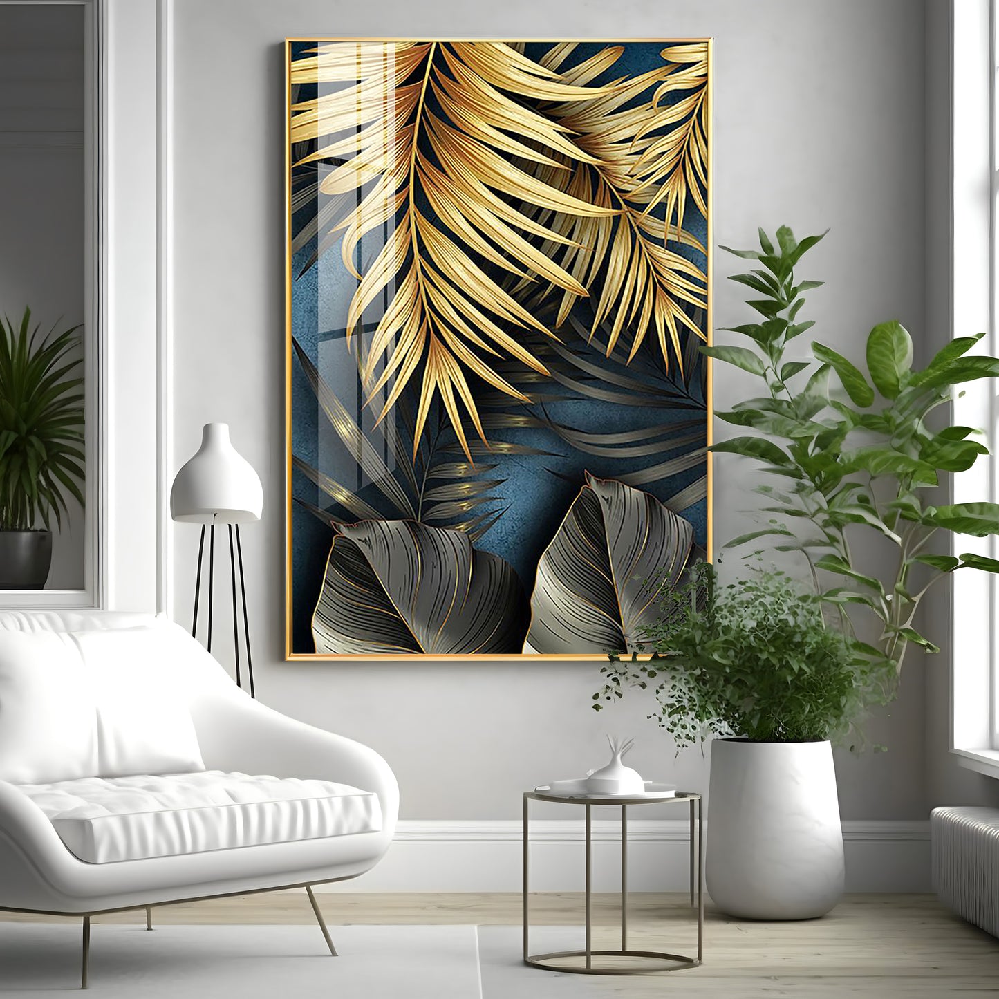 Tropical Golden Leafs Premium Acrylic Vertical Wall Art