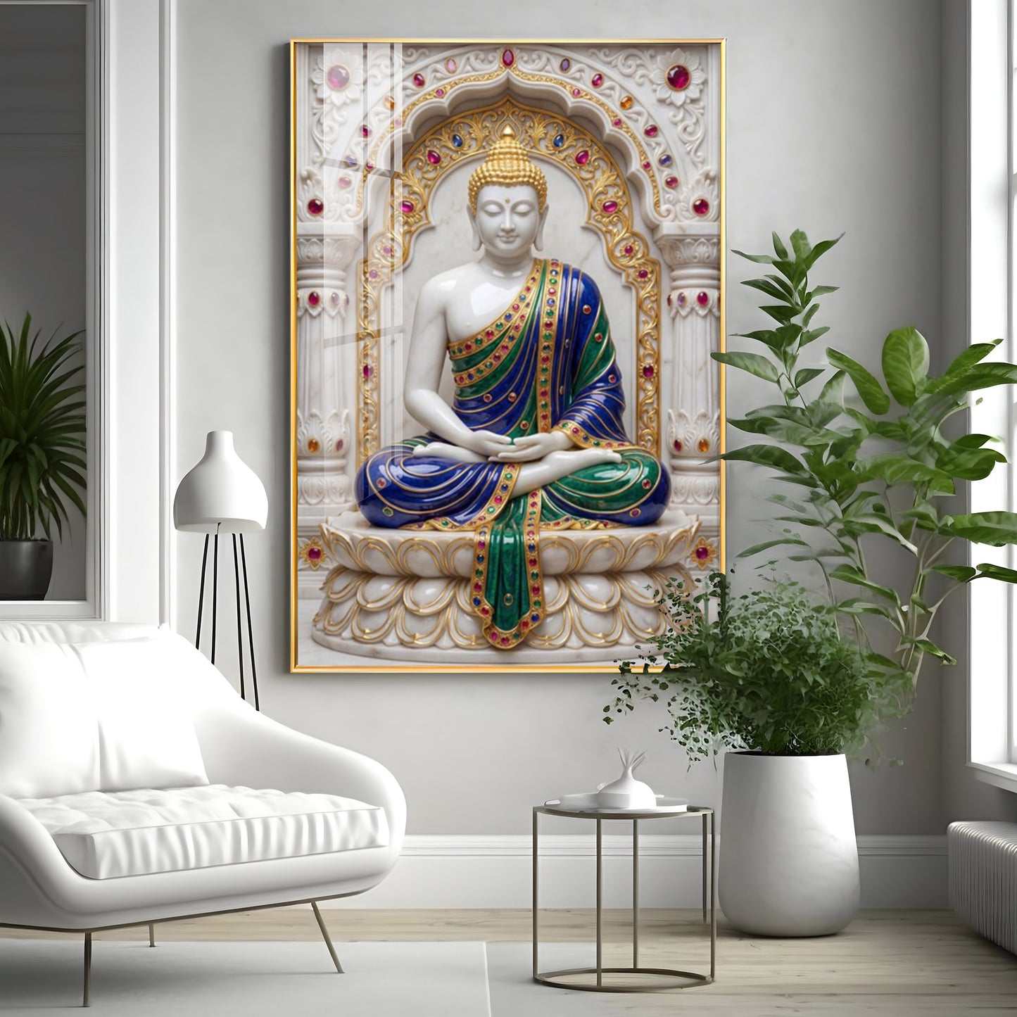 Enlightened Buddha in Royal Robes Premium Acrylic Vertical Wall Art