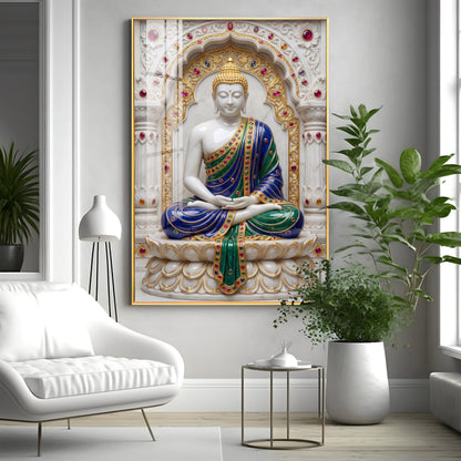Enlightened Buddha in Royal Robes Premium Acrylic Vertical Wall Art