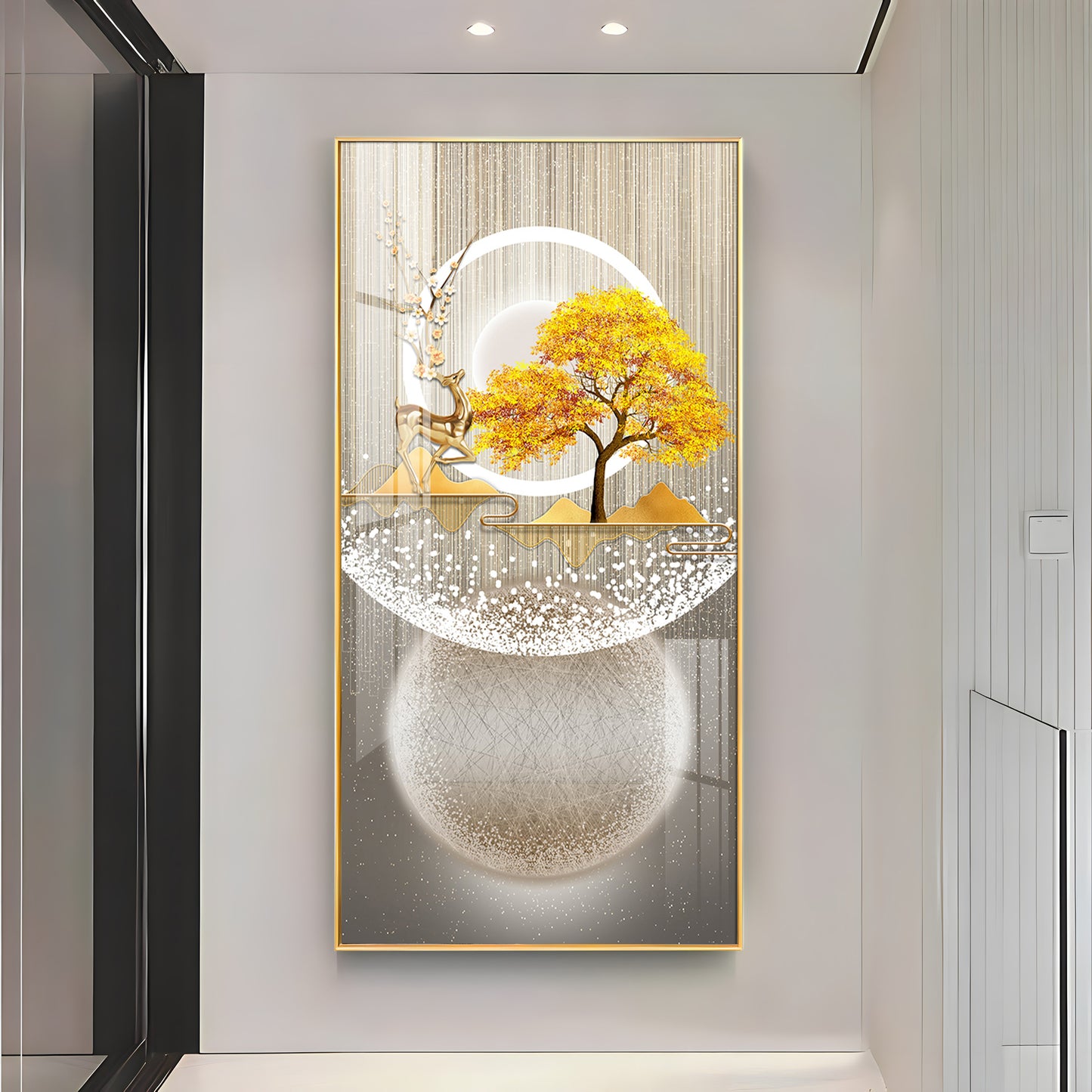 Golden Tree Nature's Embrace Premium Acrylic Vertical Wall Art