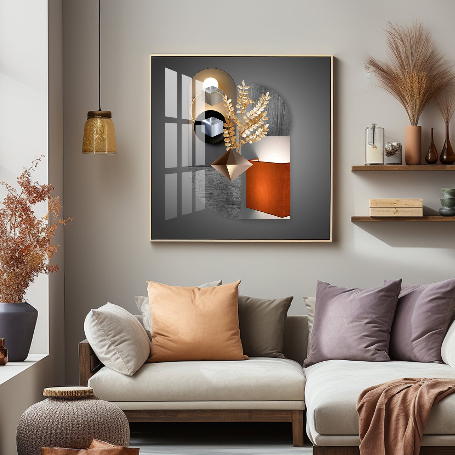 Aesthetic Combining Geometry With Gold Leaf Premium Acrylic Square Wall Art