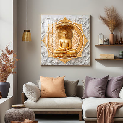 Lord Mahavir In A Meditative Pose Premium Acrylic Square Wall Art