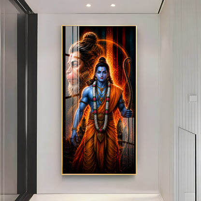 Sacred Lord Rama & Hanuman Divine Aura Premium Acrylic Vertical Wall Art
