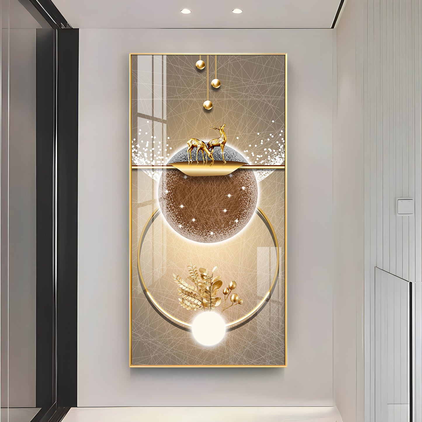Golden Elegance Hallway Premium Acrylic Vertical Wall Art
