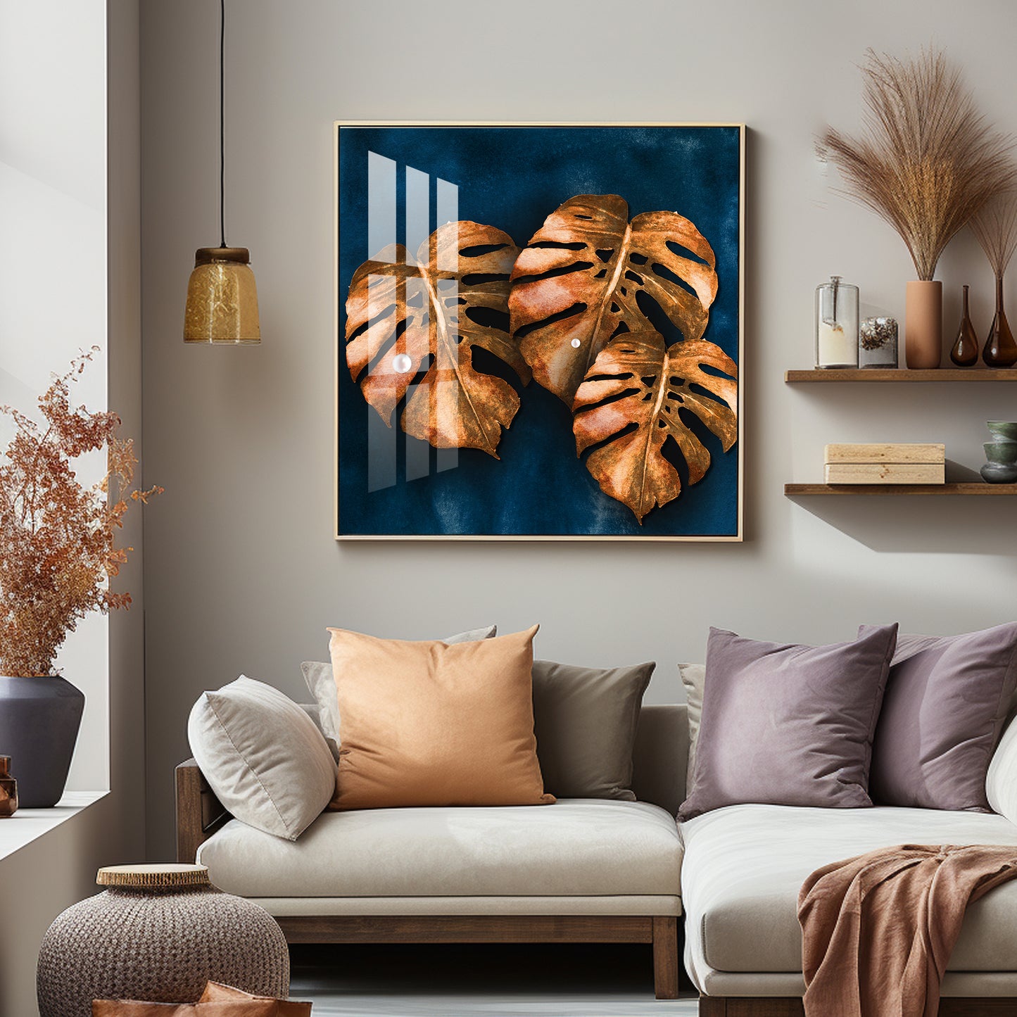 Brown Monstera Leaf Premium Acrylic Square Wall Art
