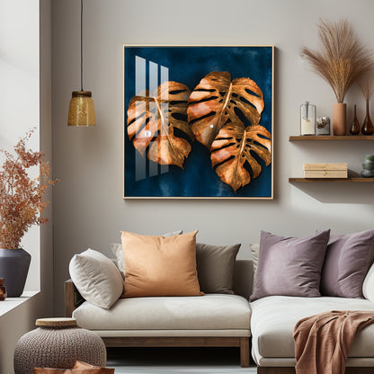 Brown Monstera Leaf Premium Acrylic Square Wall Art
