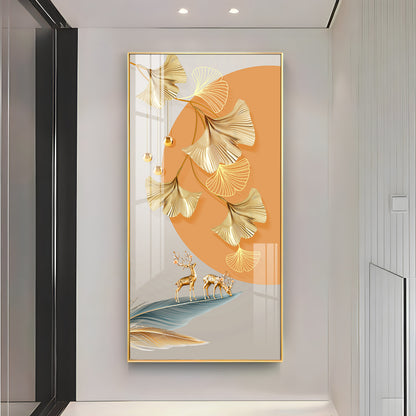 Golden Ginkgo Leaves Deer Premium Acrylic Vertical Wall Art