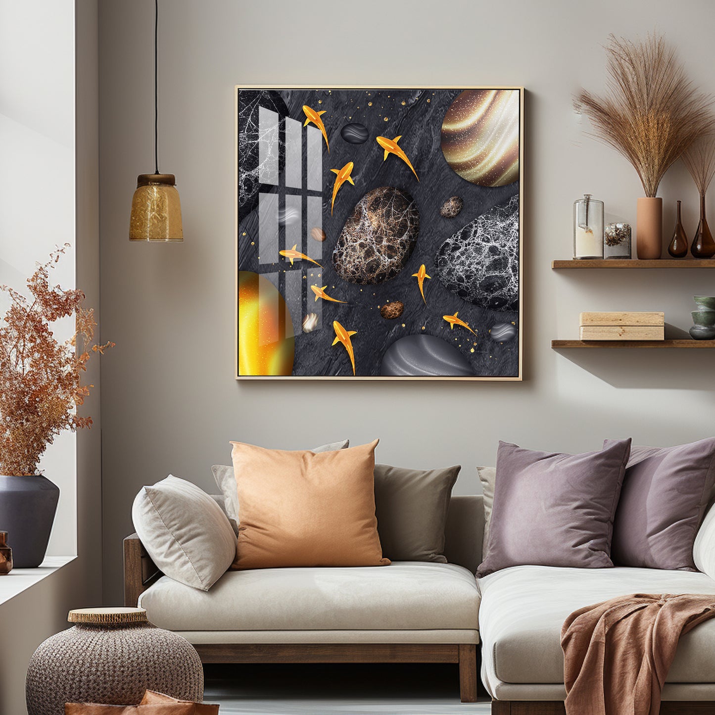 Fish With Black Background Premium Acrylic Square Wall Art