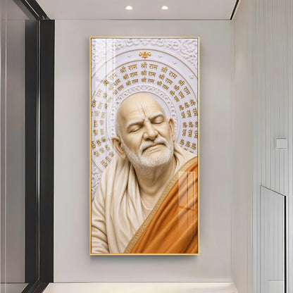 Neem Karoli Baba With Ram Mantra Premium Acrylic Vertical Wall Art