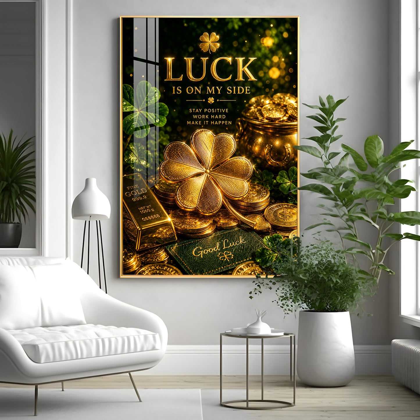 Golden Leaf Premium Acrylic Vertical Wall Art
