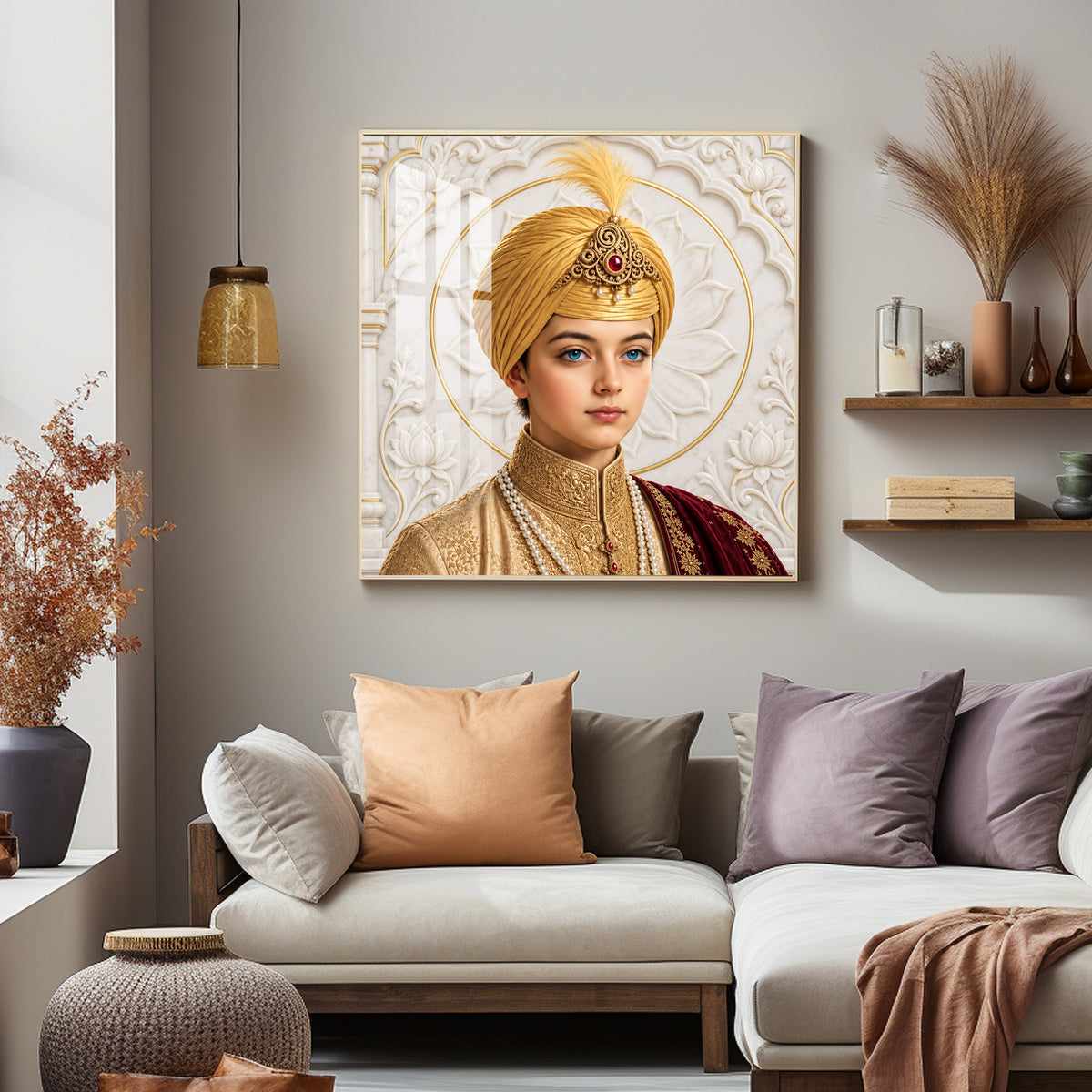 Guru Harkrishan Sahib Ji In Golden Turban Premium Acrylic Square Wall Art