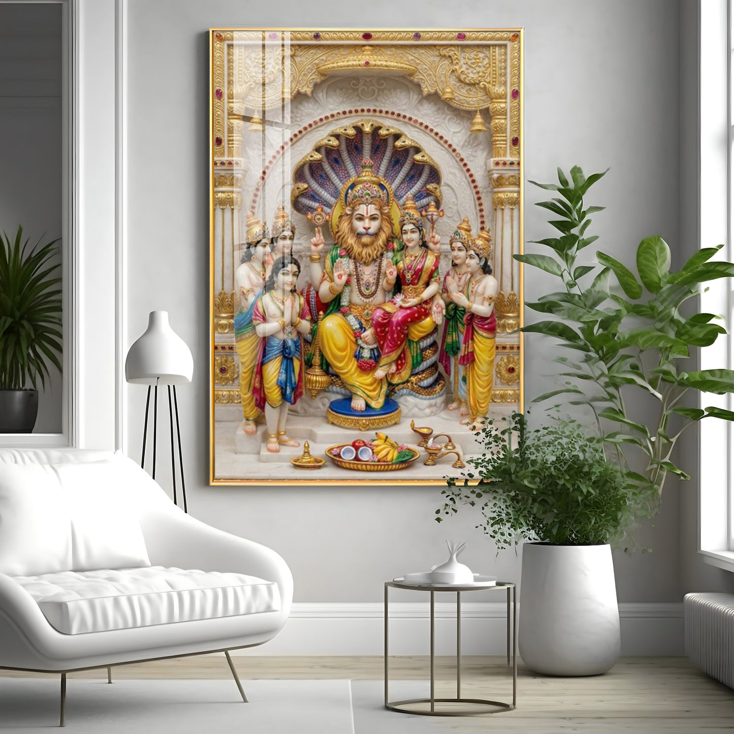 Lakshmi Narasimha Bhagwan Premium Acrylic Vertical Wall Art