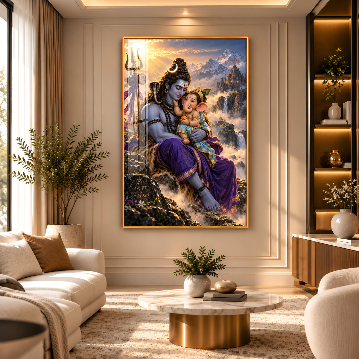Lord Shiva holding Ganesha Premium Acrylic Vertical Wall Art