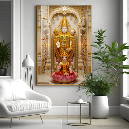 Tirupati Balaji With Devi Lakshmi Premium Acrylic Vertical Wall Art