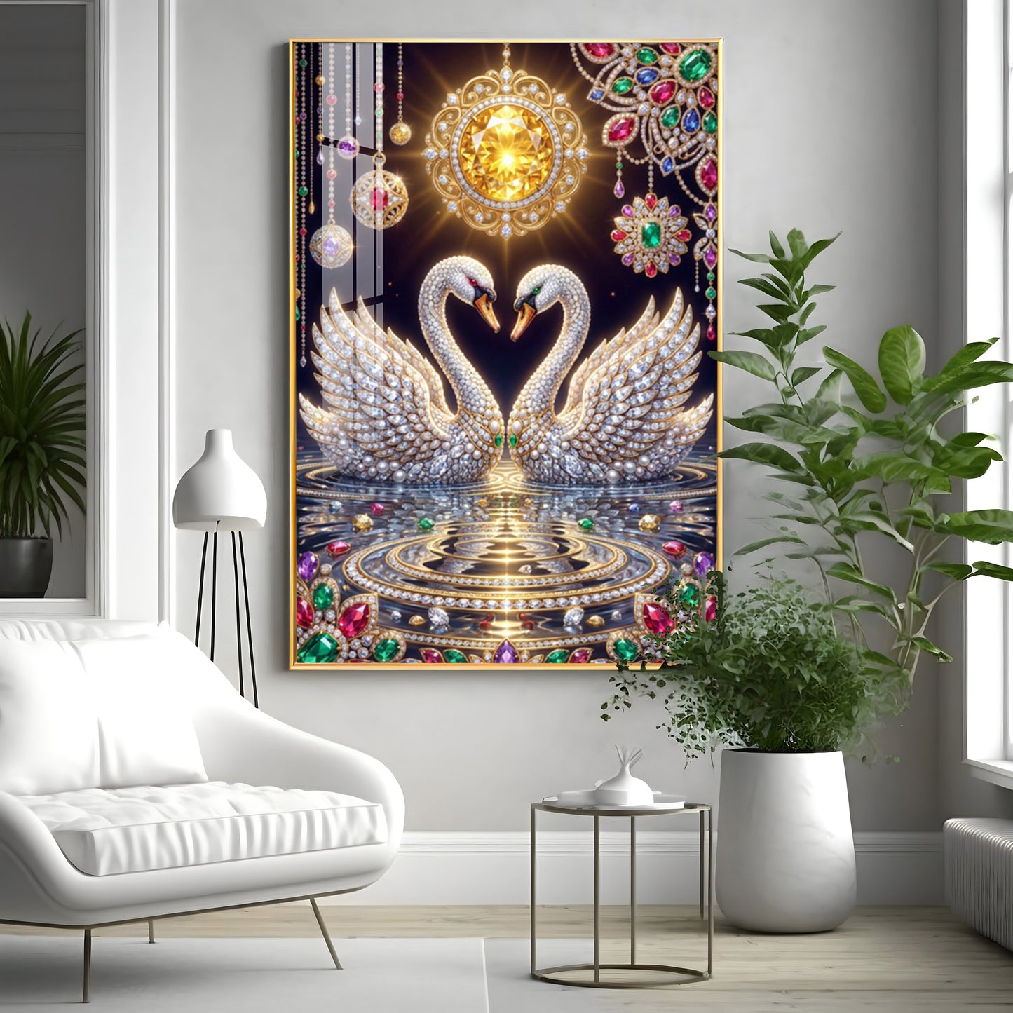 Pair Of White Swans Premium Acrylic Vertical Wall Art