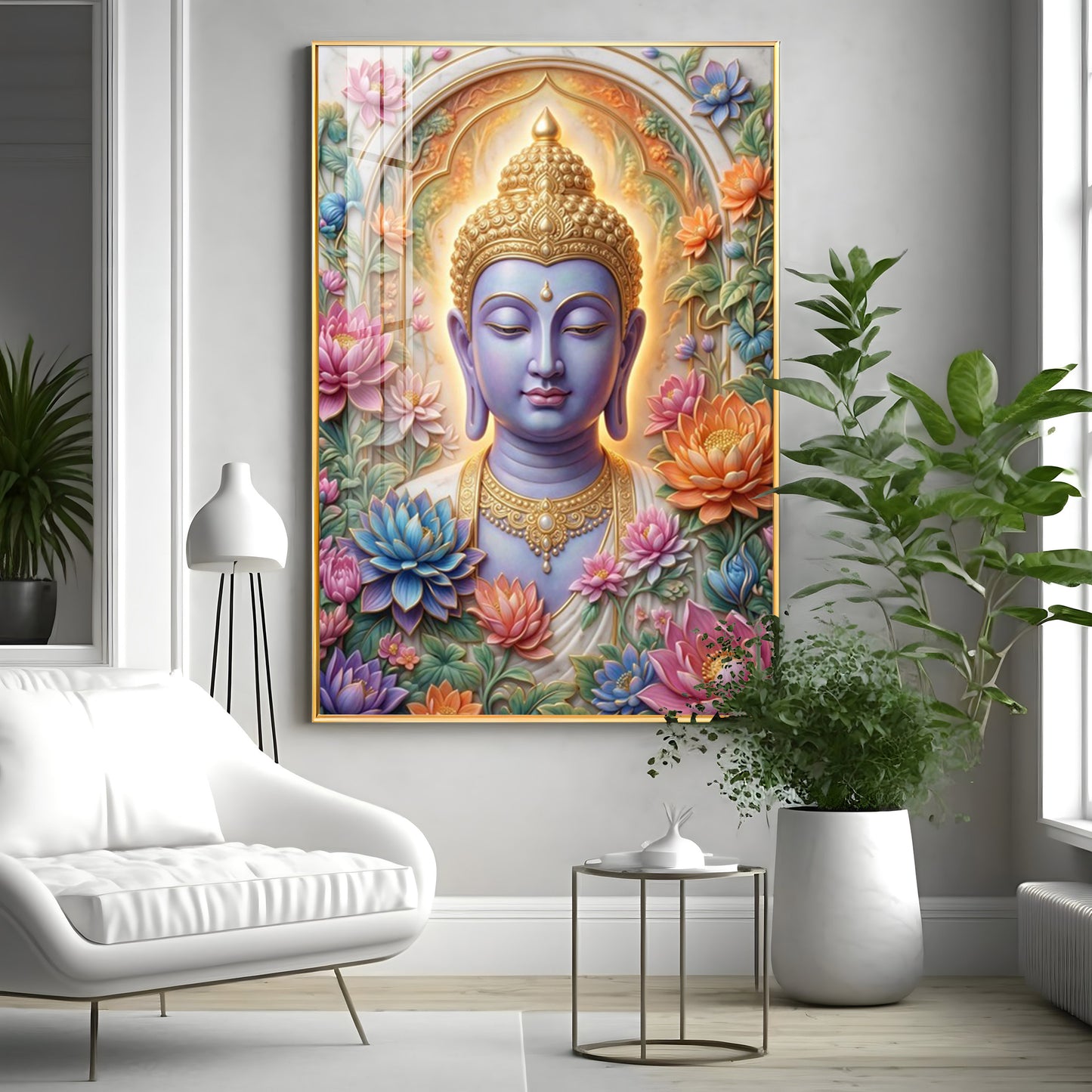Depiction Of Lord Gautam Buddha Premium Acrylic Vertical Wall Art