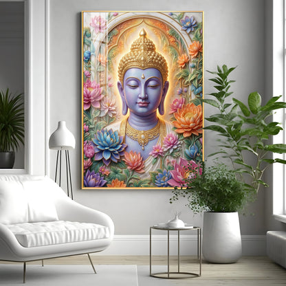 Depiction Of Lord Gautam Buddha Premium Acrylic Vertical Wall Art
