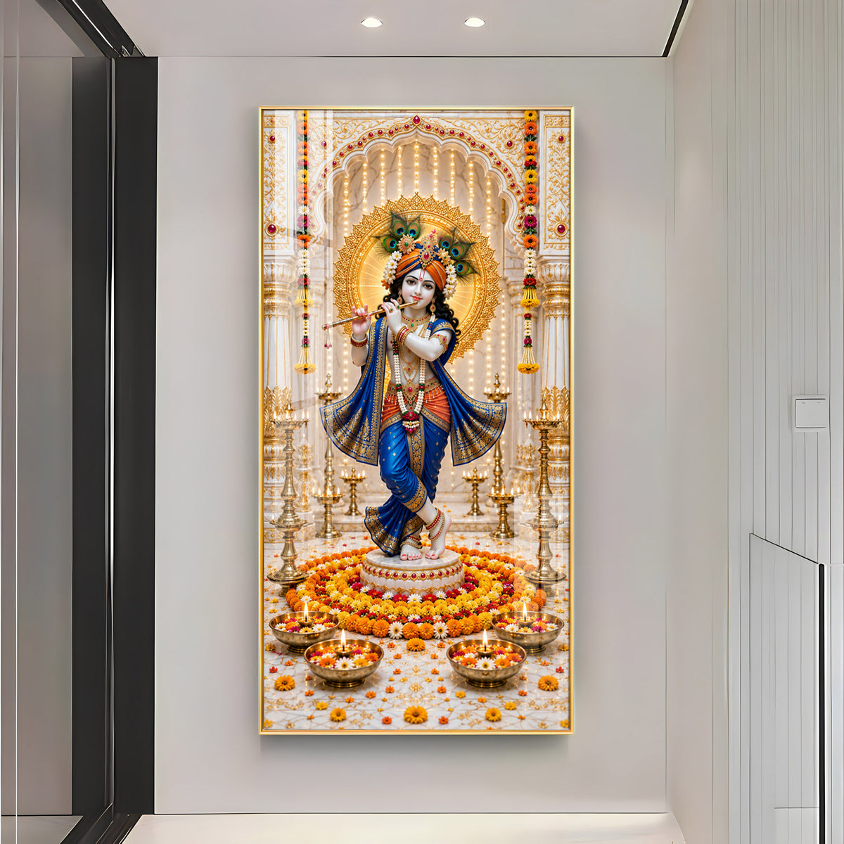 Krishna In Blue Poshak Premium Acrylic Vertical Wall Art